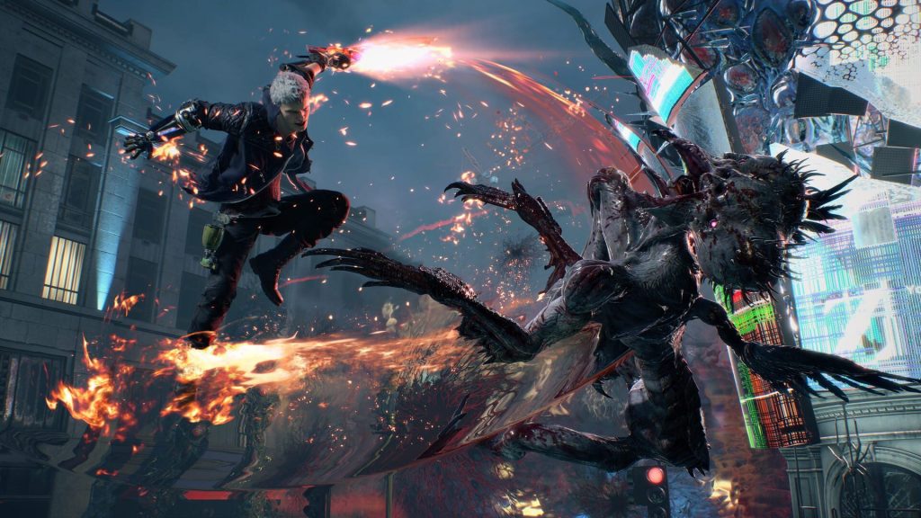 Scène de combat de Devil May Cry 5 sur Switch 2