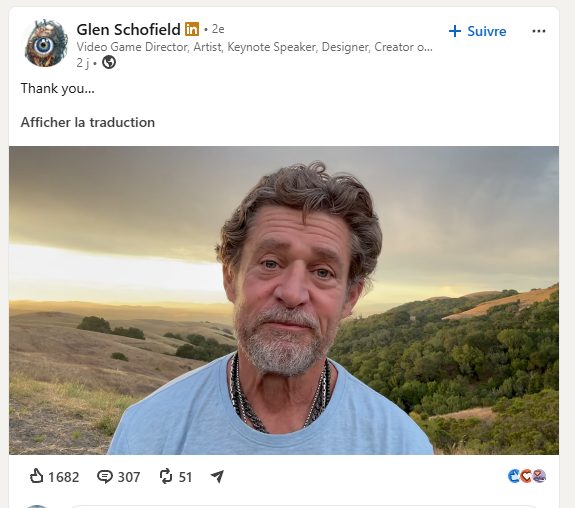 L'annonce de retraite de Glen Schofield sur LinkedIn