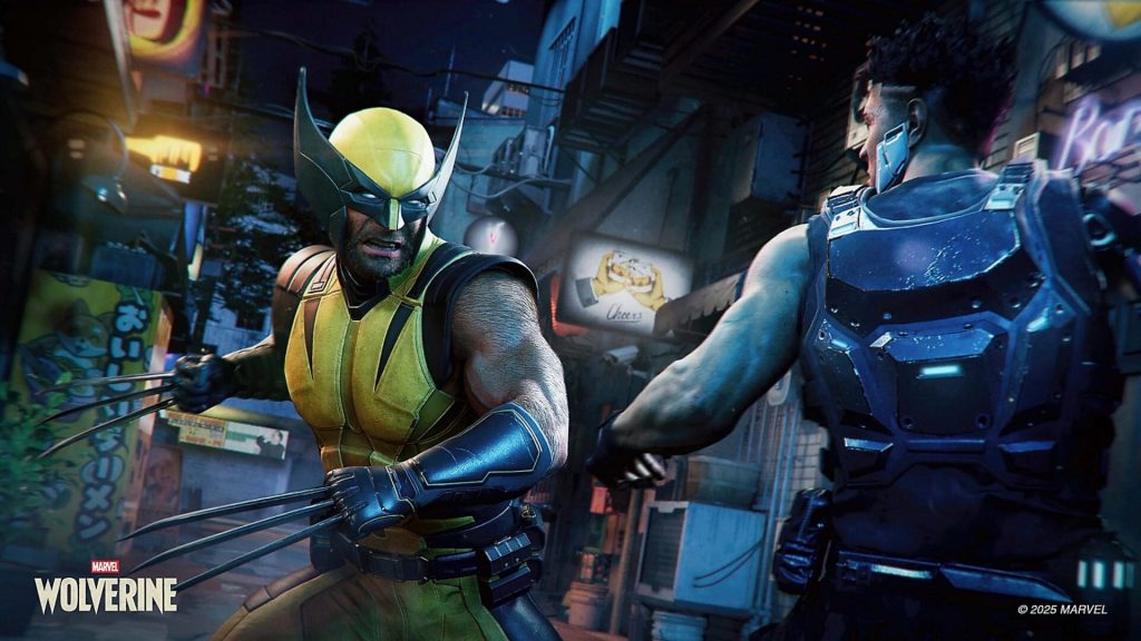 Marvel's Wolverine : Logan en costume jaune affronte un ennemi dans une ruelle de Madripoor