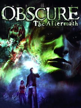 Jaquette d'ObsCure: The Aftermath, des visages verts spectraux au-dessus de deux personnages armés d'une torche