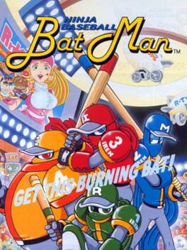 Jaquette d'arcade de Ninja Baseball Bat Man, quatre robots joueurs de baseball en pleine action sur un fond bleu à étoiles