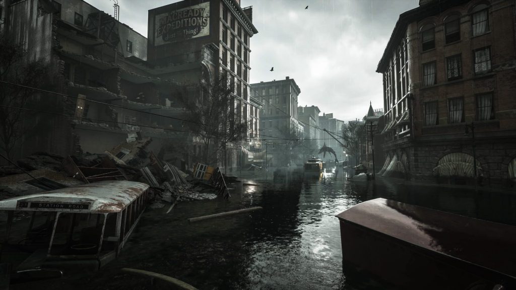 Une rue inondee d Arkham dans The Sinking City 2