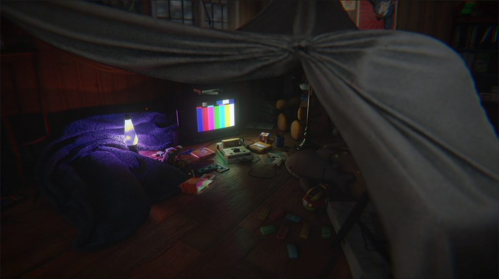 Farsight, une cabane de draps et un téléviseur allumé