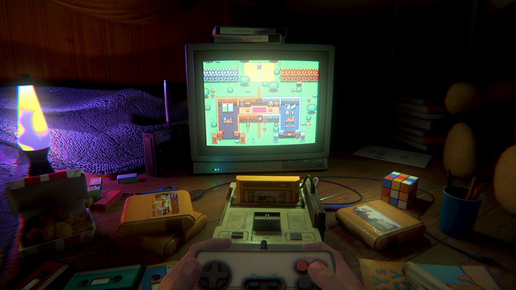 Farsight, la console portable FUNTIME-GO posée sur un bureau des années 1990