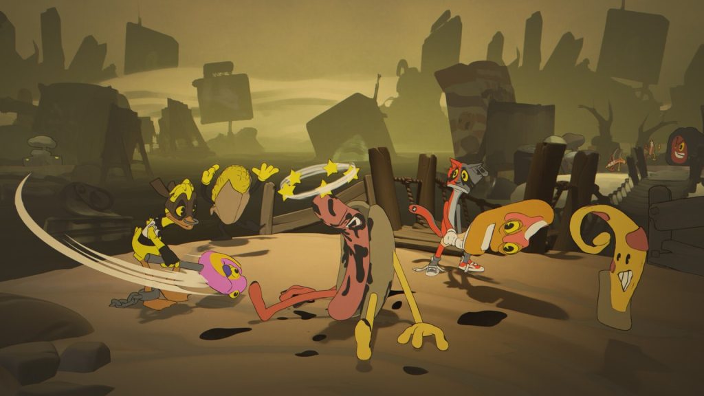 Des personnages au style des dessins animés des années 30 se battent dans un décor sépia, dans Into the Unwell.